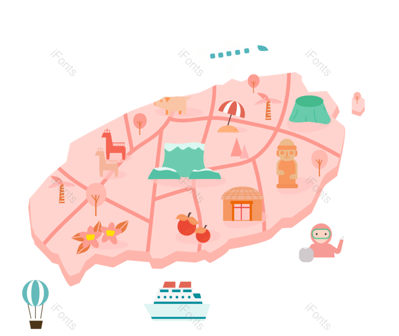 韩国地图图片,韩国旅行元素,地图PNG,旅行免抠素材